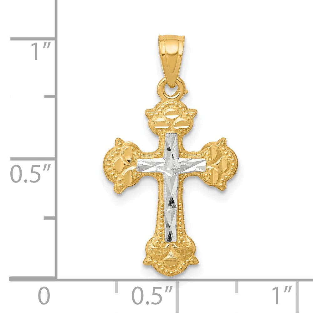 10K w/ Rhodium Diamond-Cut Cross Pendant