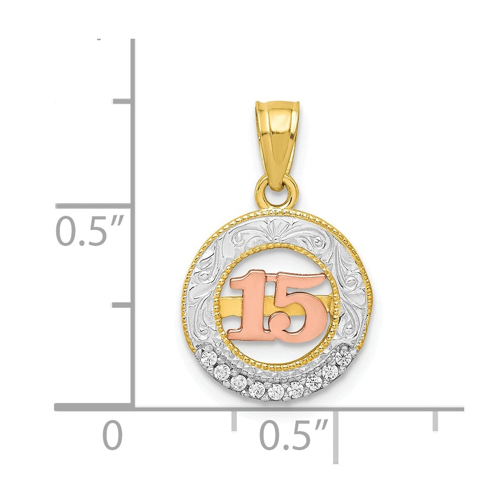 10K Two-tone w/White Rhodium CZ 15 Round Pendant