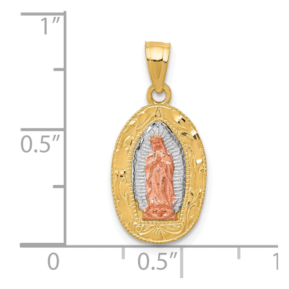 10K Two-Tone White Rhodium Of Guadalupe Oval Pendant
