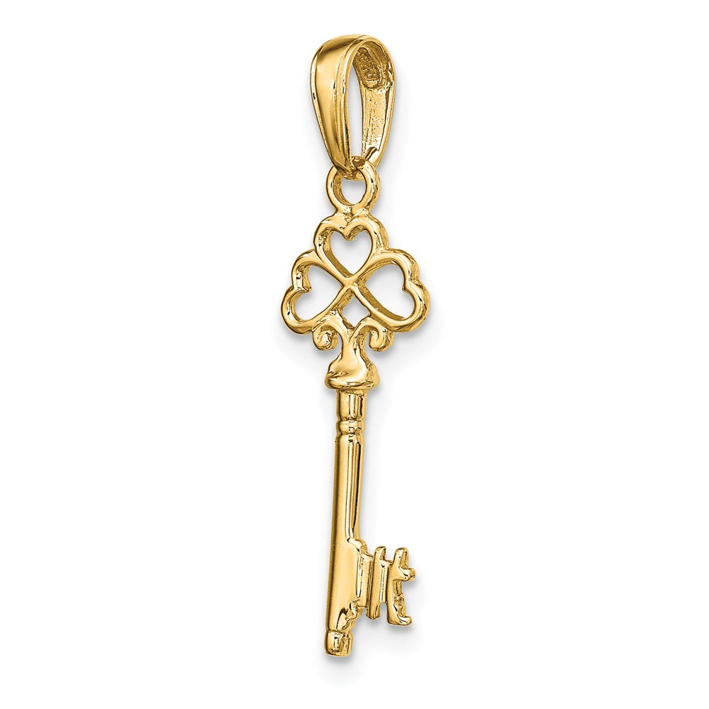 10k Polished 3-D Hearts Key Charm