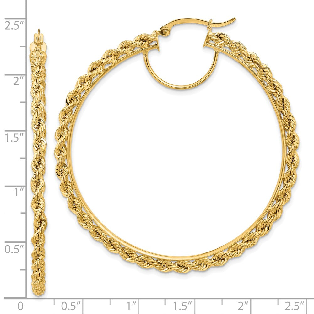 10k Polished and D/C Rope 2.95mm Hoop Earrings