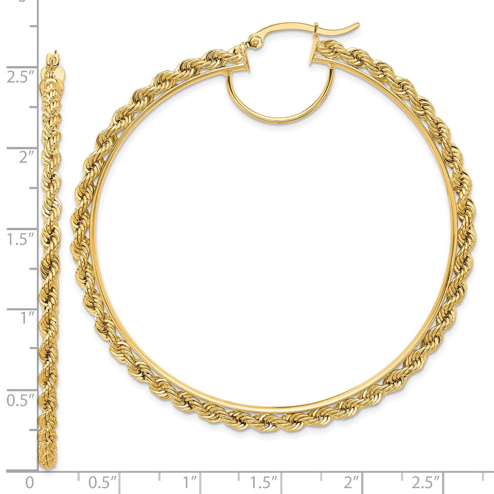 10k Polished and D/C Rope 2.95mm Hoop Earrings