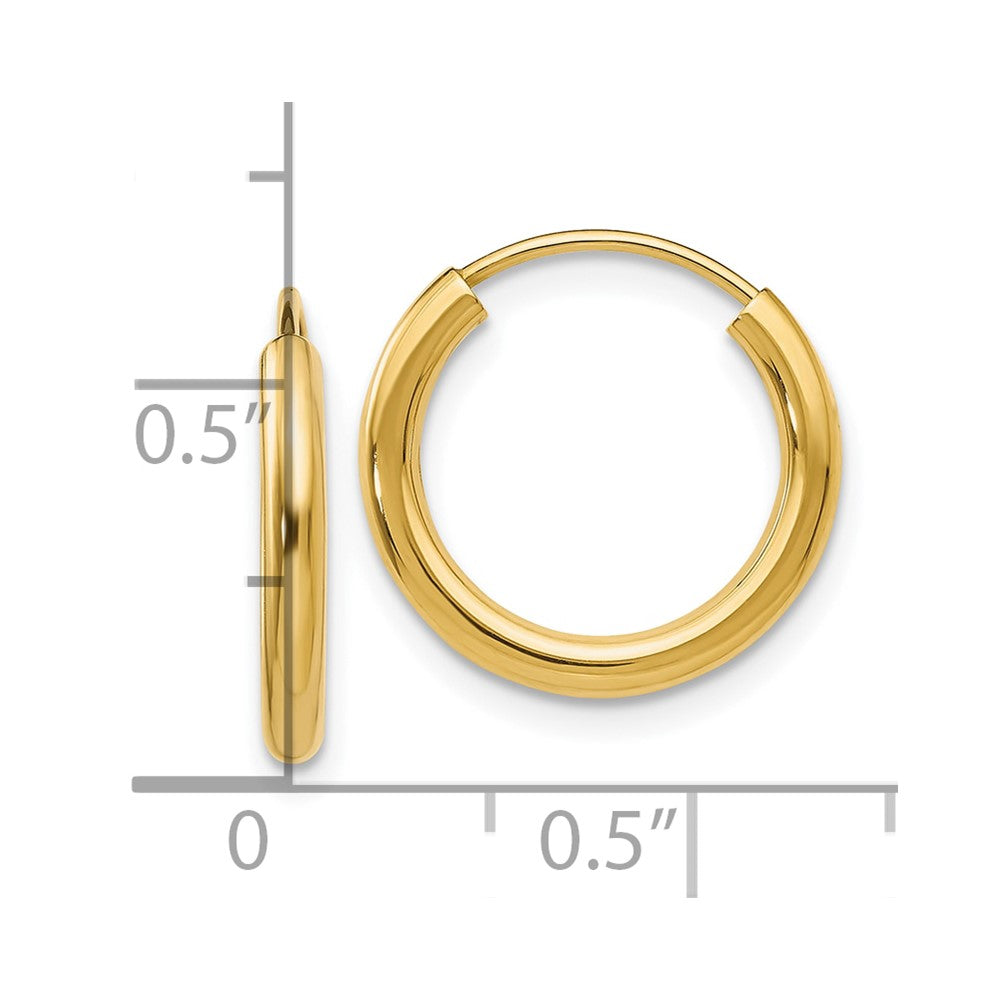 10k Polished Round Endless 2mm Hoop Earrings