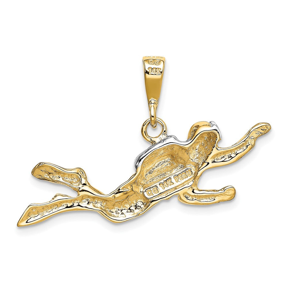 10k & Rhodium Polished Open-Backed Scuba Diver Pendant