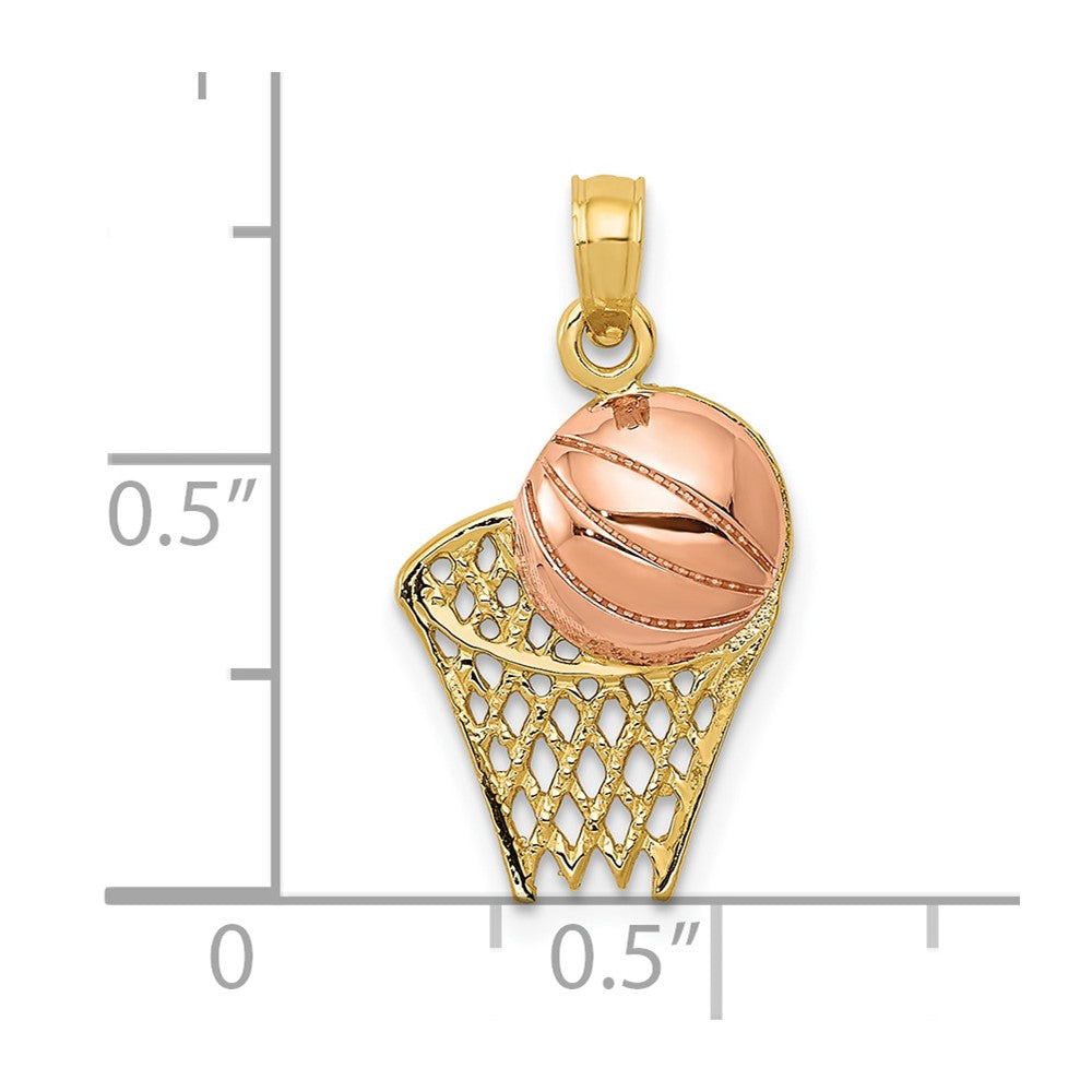10k Two-tone Basketball Hoop with Ball Pendant