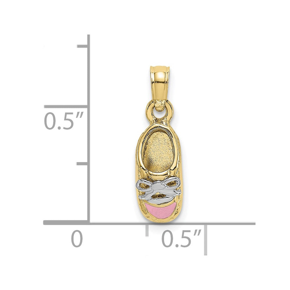 10K w/Rhodium 3-D Pink Enamel Shoe Charm