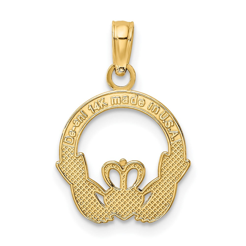 10K Polished Textured Round Claddagh Charm
