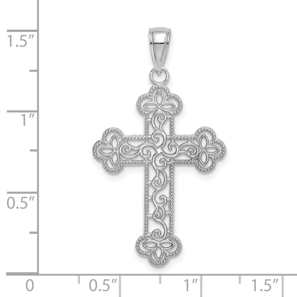 10K White Gold Textured Beaded Edge Cross Charm