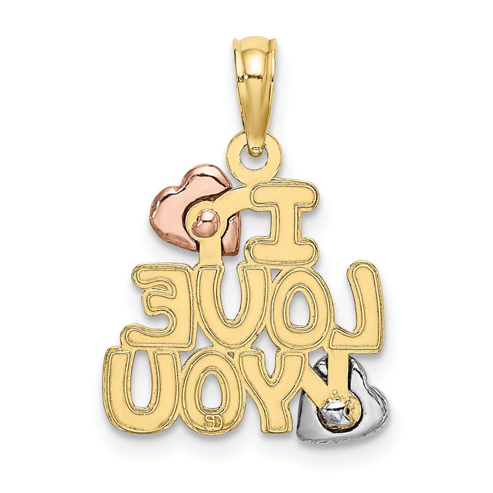 10K Tri-color I LOVE YOU W/ Hearts Charm