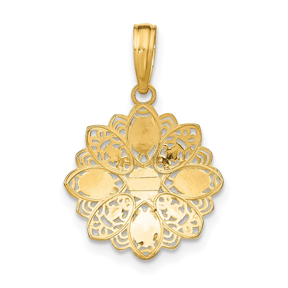 10K w/Rhodium and D/C Filigree Flower Charm