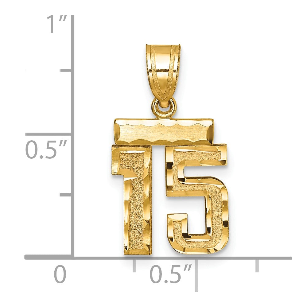 10k Small Brushed Diamond-cut Number 15 Charm