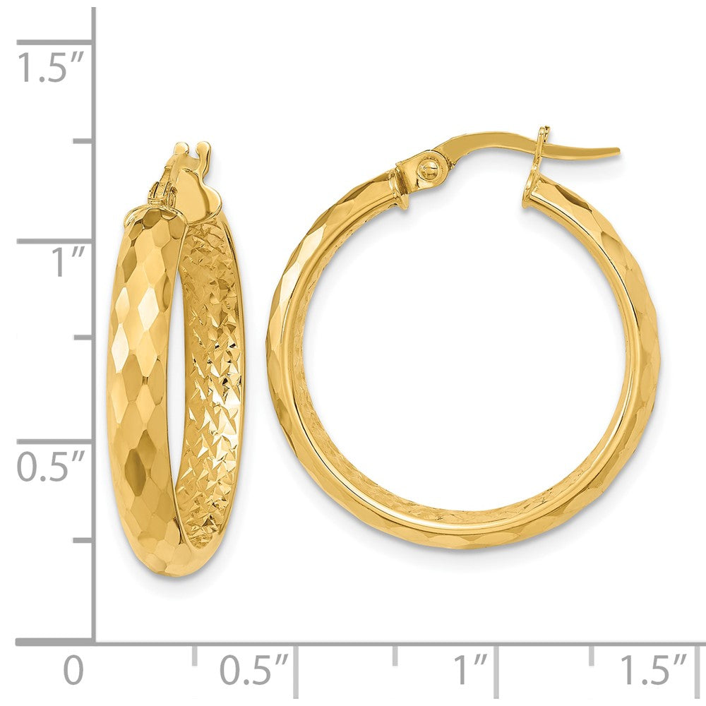 10k Polished and Textured Diamond-cut Inside Fancy Hoop Earrings