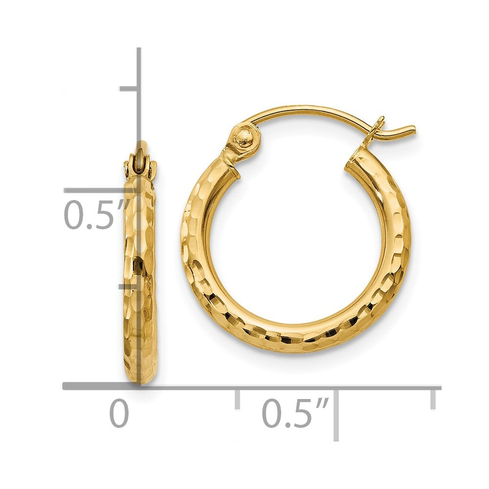 10k Diamond-cut 2mm Round Tube Hoop Earrings