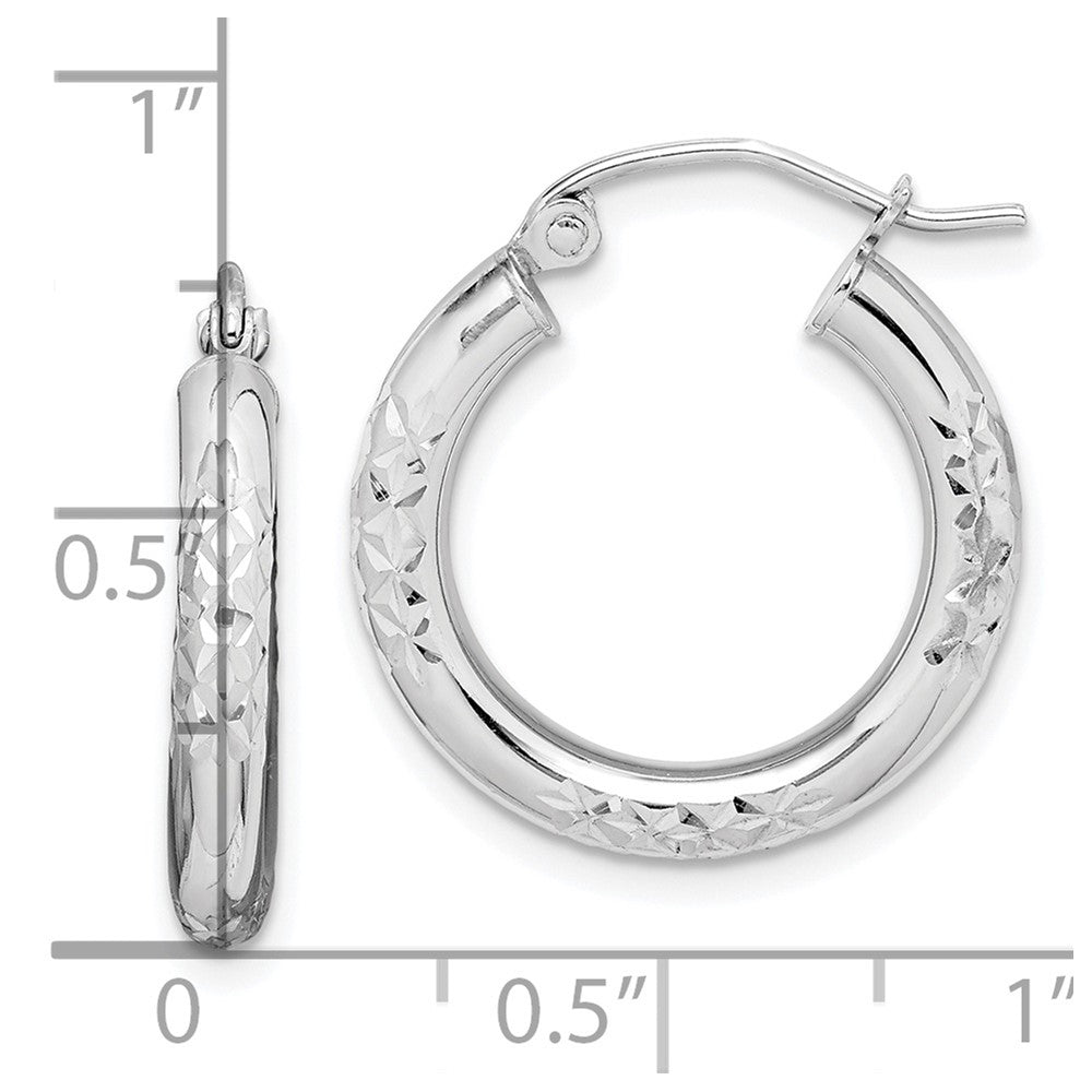 10K White Gold Diamond Cut 3mm Hoop Earrings