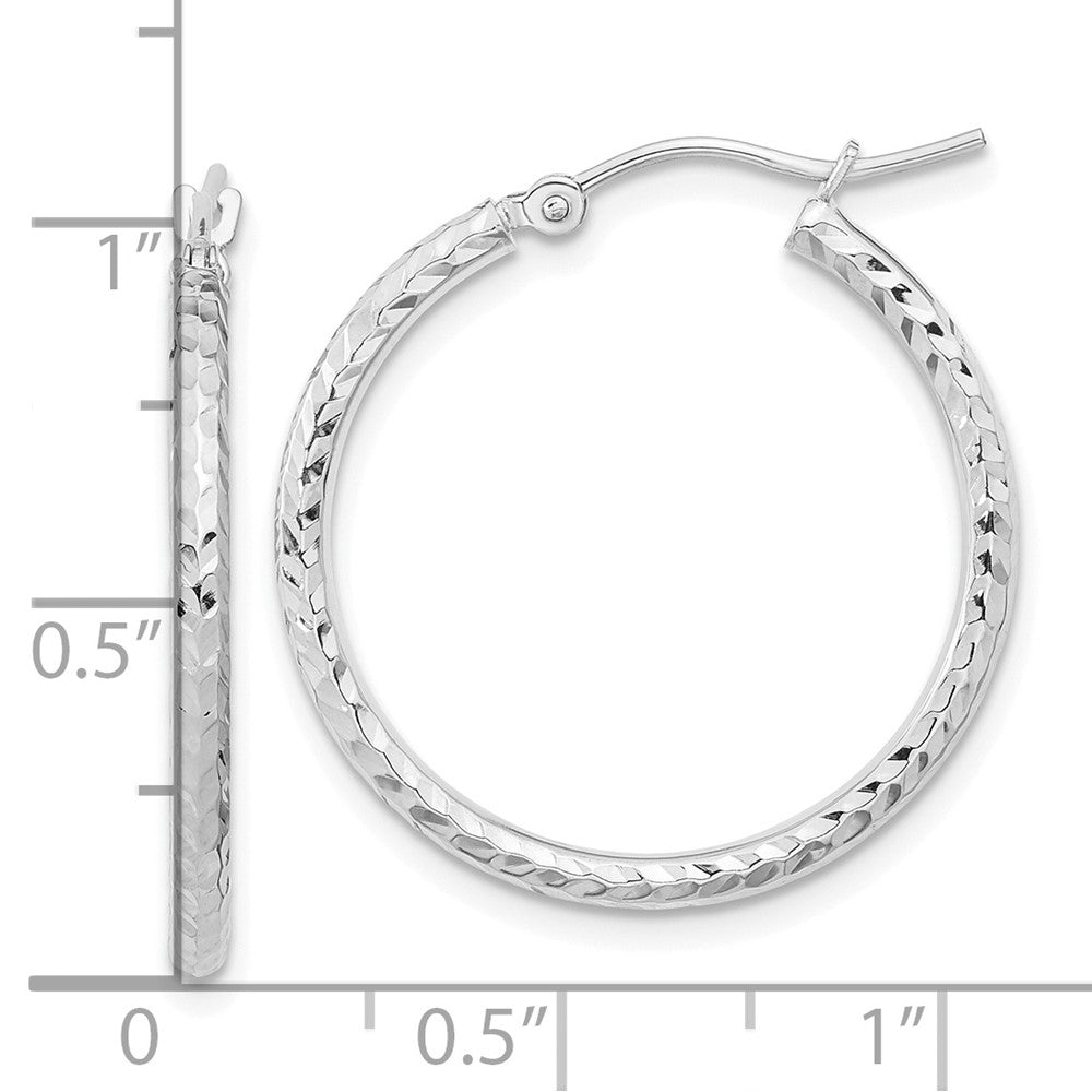 10k White Gold Diamond-cut 2mm Round Tube Hoop Earrings