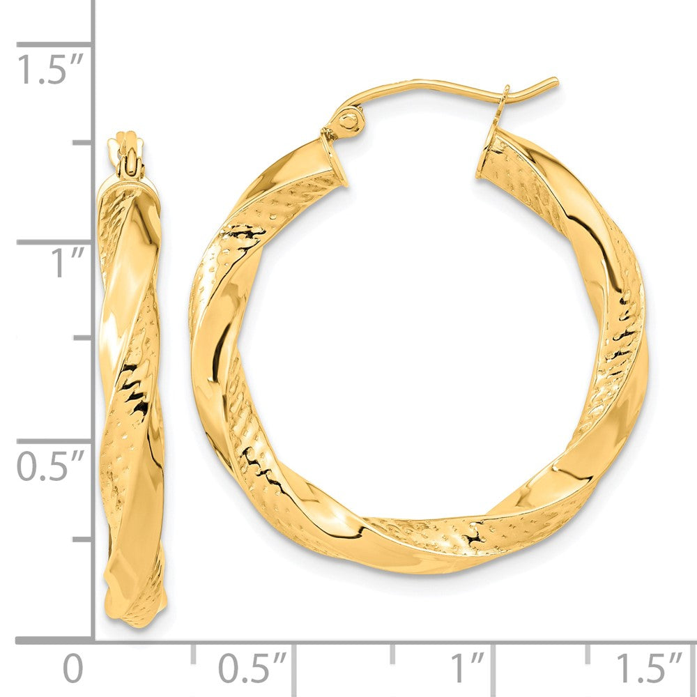 10k Polished & Textured Twist Hoop Earrings