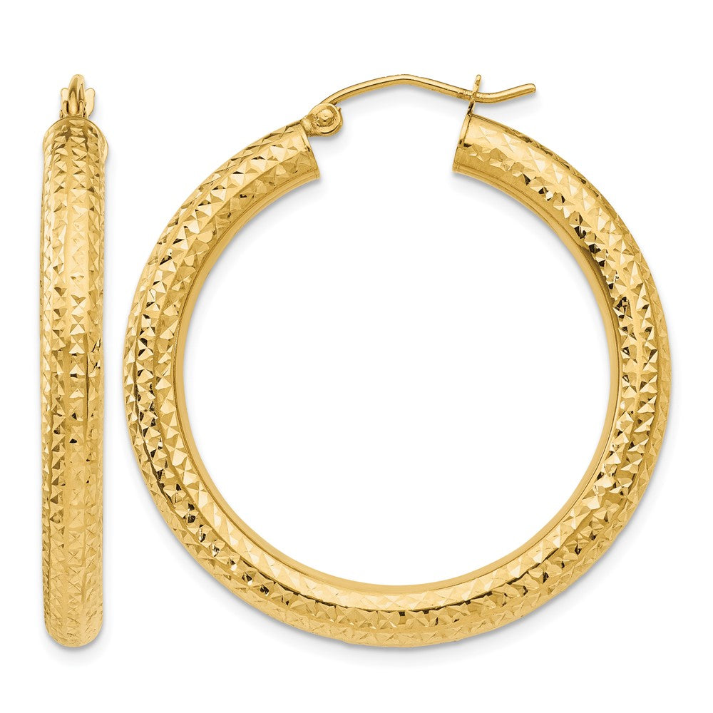 10k Diamond-cut 4mm Round Hoop Earrings