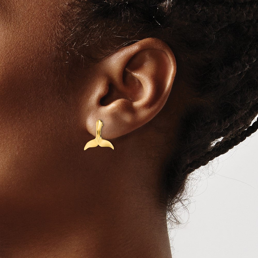 10K Yellow Gold 2-D Whale Tail Post Earrings