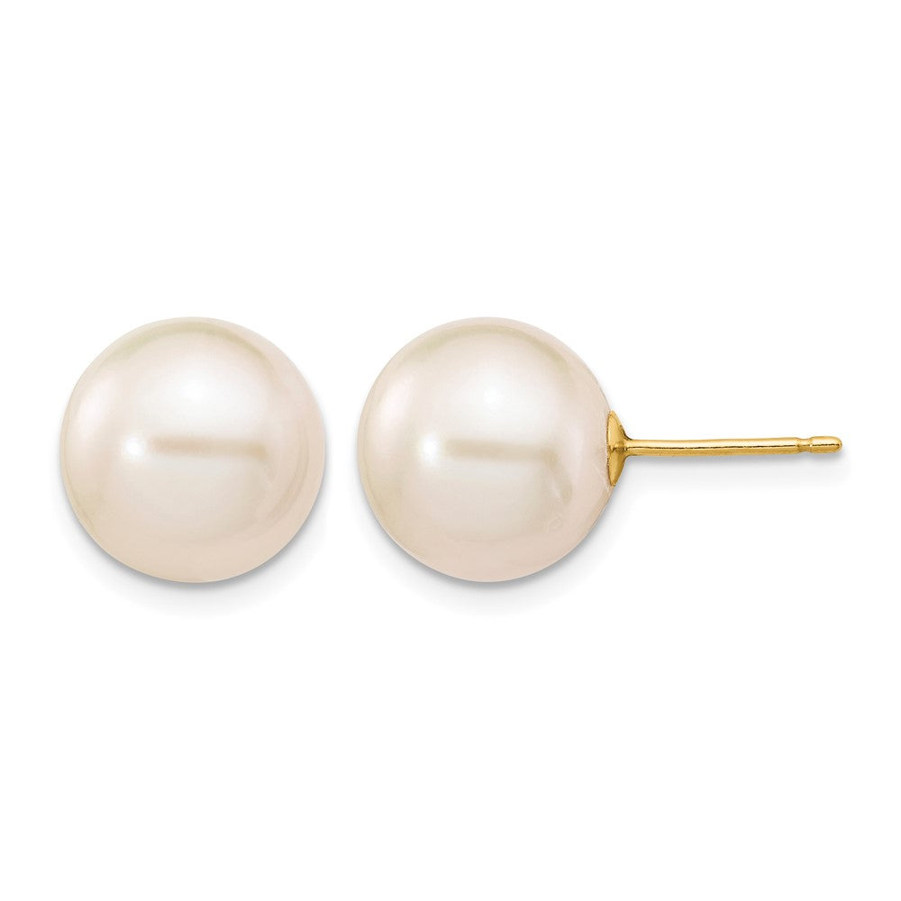 10k 10-11mm White Round Freshwater Cultured Pearl Stud Post Earrings