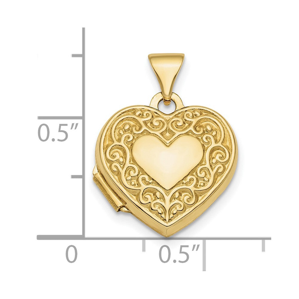 10k Polished Fancy Scroll Design Front & Back 15mm Heart Locket