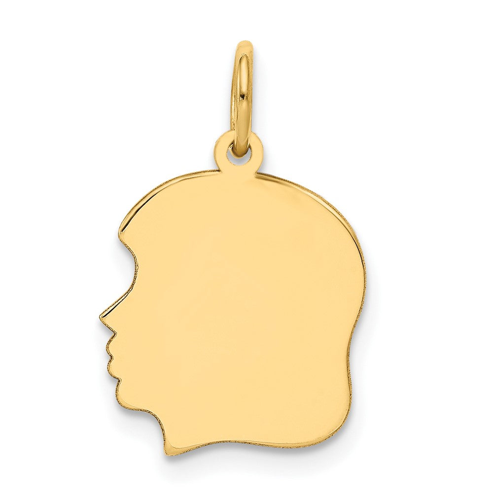 10K Plain Medium .013 Gauge Facing Right Engravable Girl Head Charm