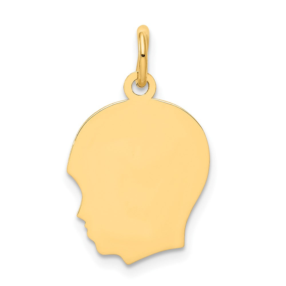 10K Yellow Gold Plain Medium .018 Gauge Facing Left Engravable Boy Head Charm