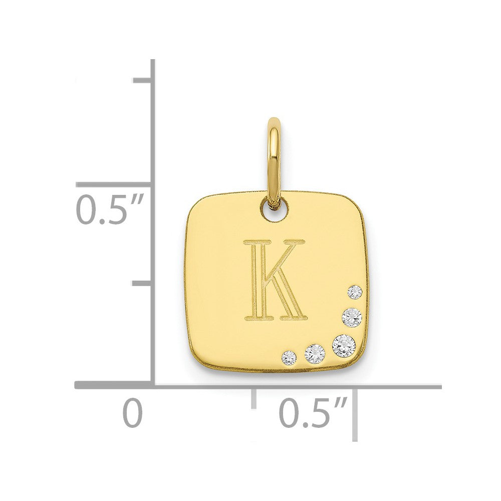10k Yellow Gold Cushion Initial with Diamonds Charm