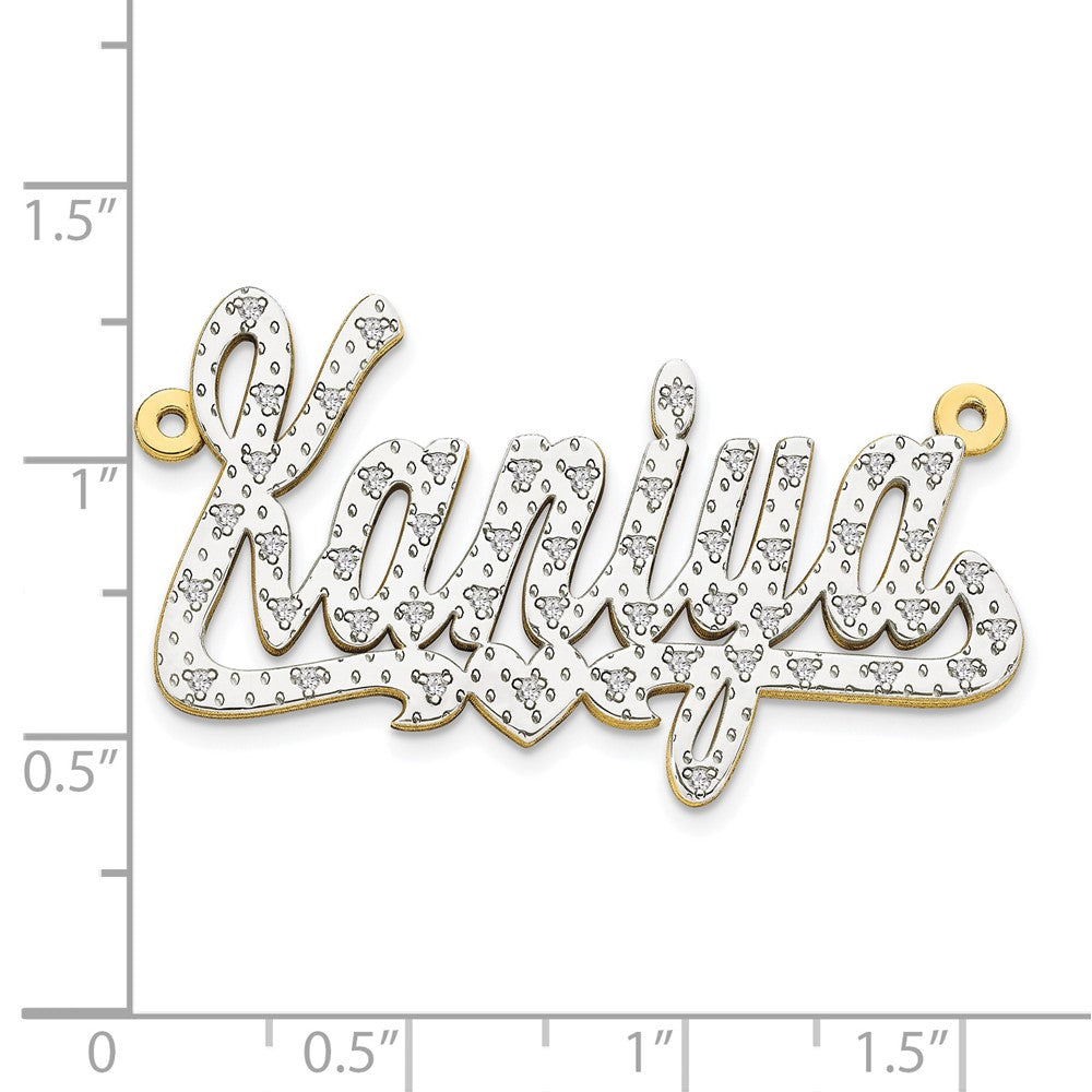 10k Yellow Gold and Rhodium 3D Diamond with Heart Name Plate