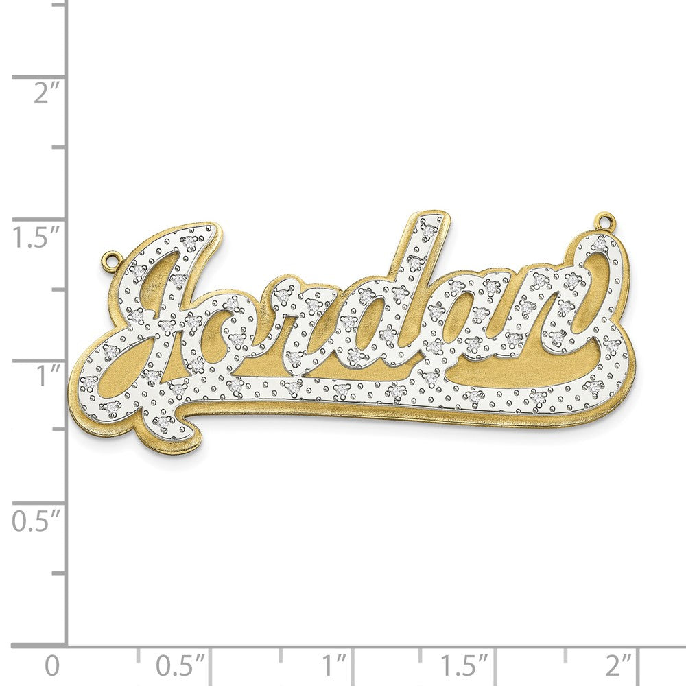 10k Yellow Gold and Rhodium 3D Diamond Name Plate