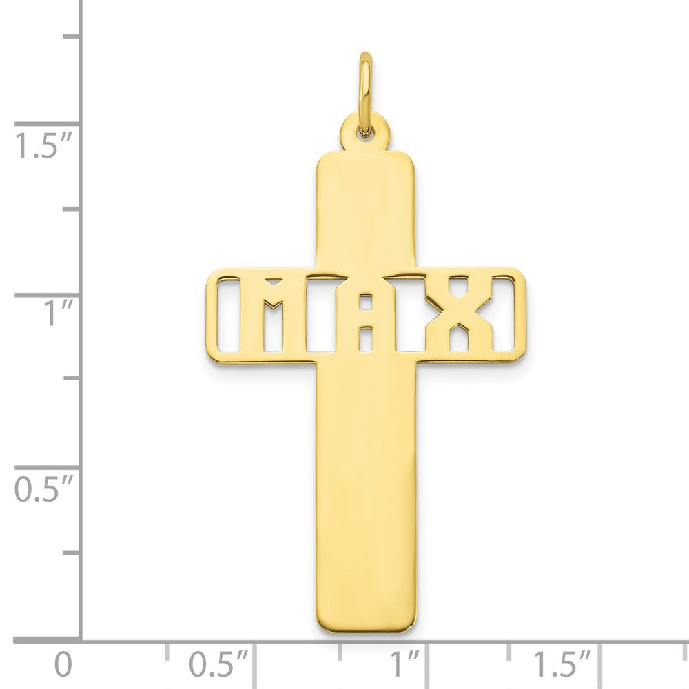 10k Yellow Gold Cross with Cut-out Name Charm
