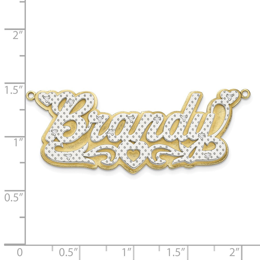 10k Yellow Gold and Rhodium 3D Diamond with Heart Name Plate