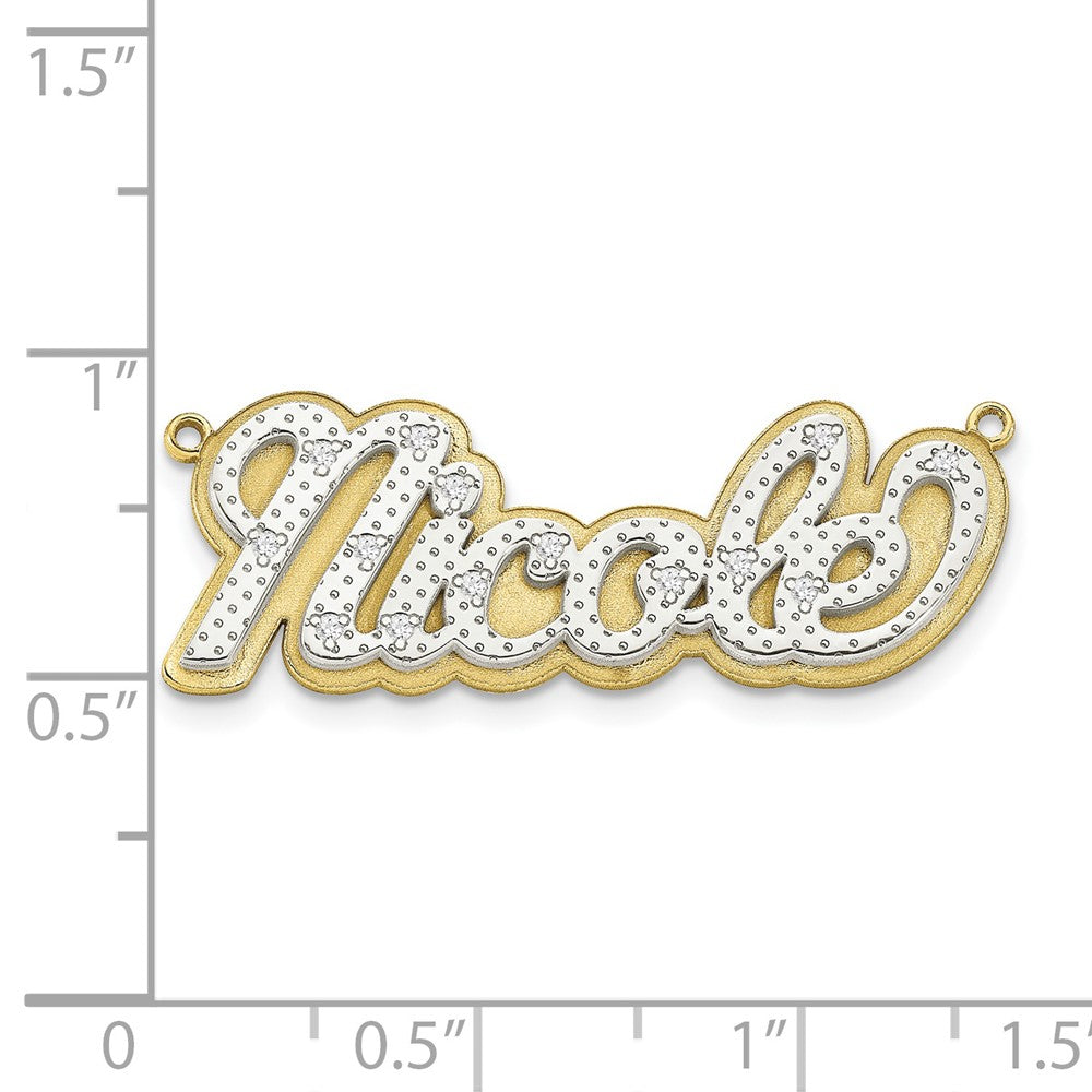 10k Yellow Gold and Rhodium 3D Diamond Name Plate