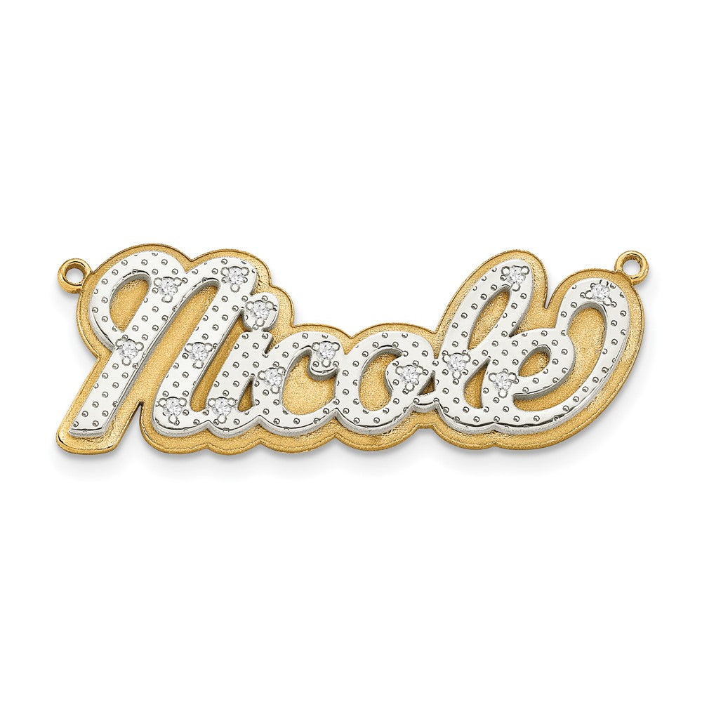 10k Yellow Gold and Rhodium 3D Diamond Name Plate