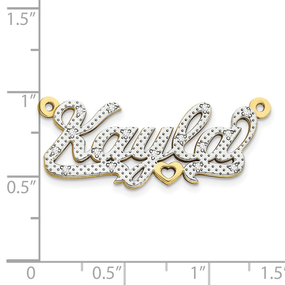 10k Yellow Gold and Rhodium 3D Diamond Name Plate