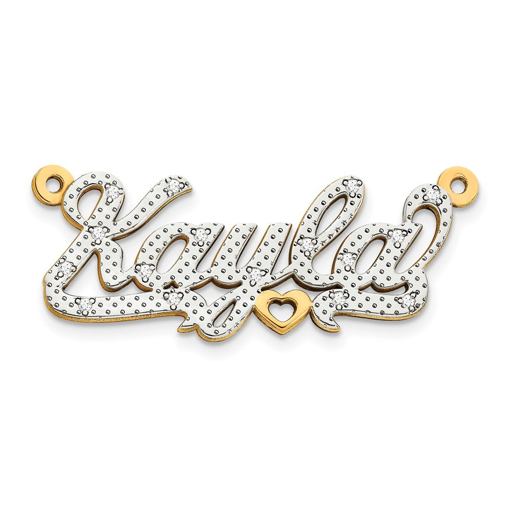 10k Yellow Gold and Rhodium 3D Diamond Name Plate