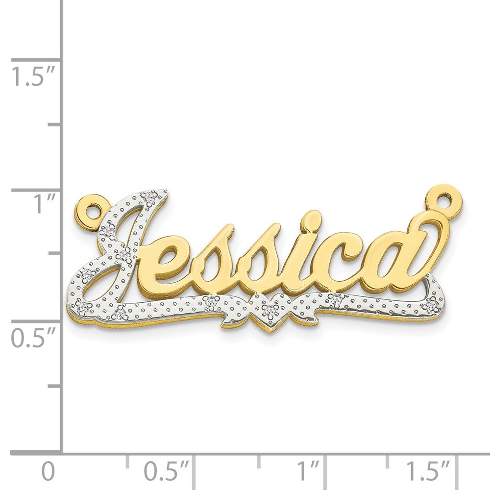 10k Yellow Gold and Rhodium 3D Diamond Name Plate