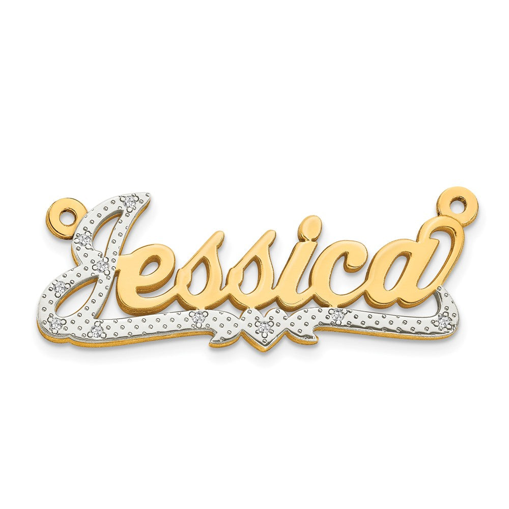 10k Yellow Gold and Rhodium 3D Diamond Name Plate
