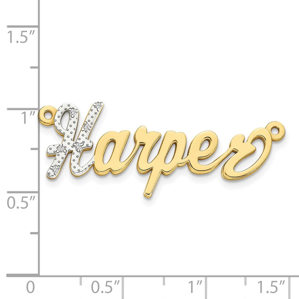 10k Yellow Gold and Rhodium 3D Diamond Name Plate