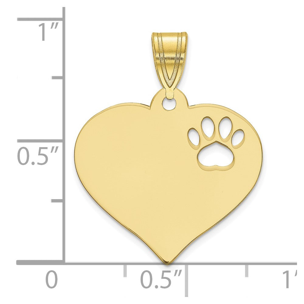 10k Yellow Gold Blank Heart with Cut-out Paw Print Pendant