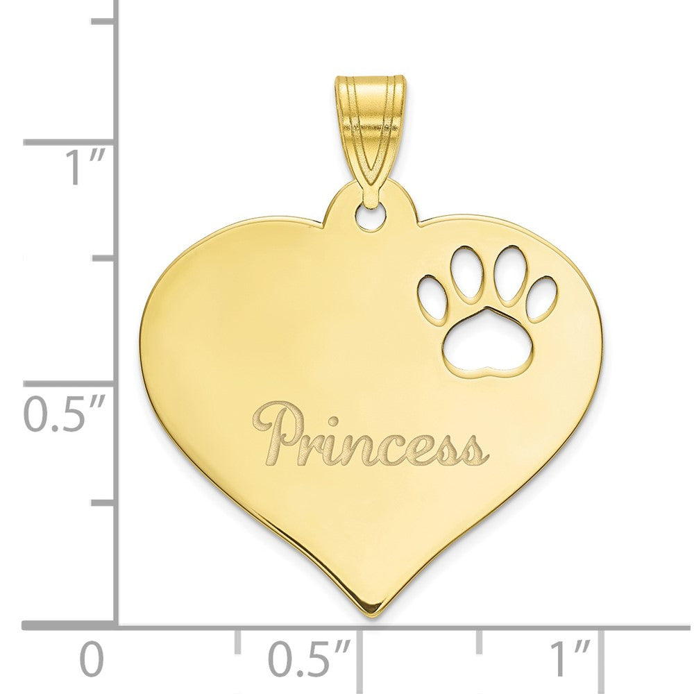 10k Yellow Gold Heart with Name and Paw Print Cut-out Pendant