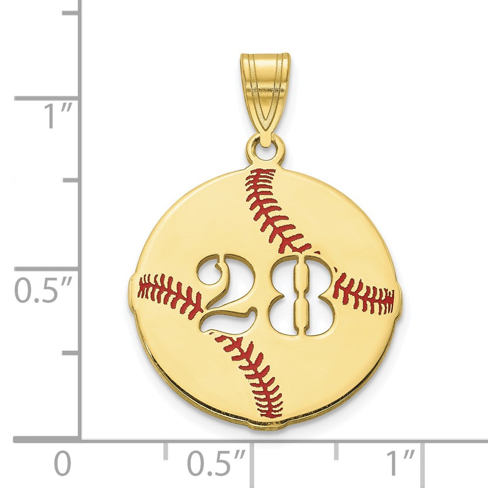 10k Yellow Gold Epoxy Baseball with Cut-out Number Pendant