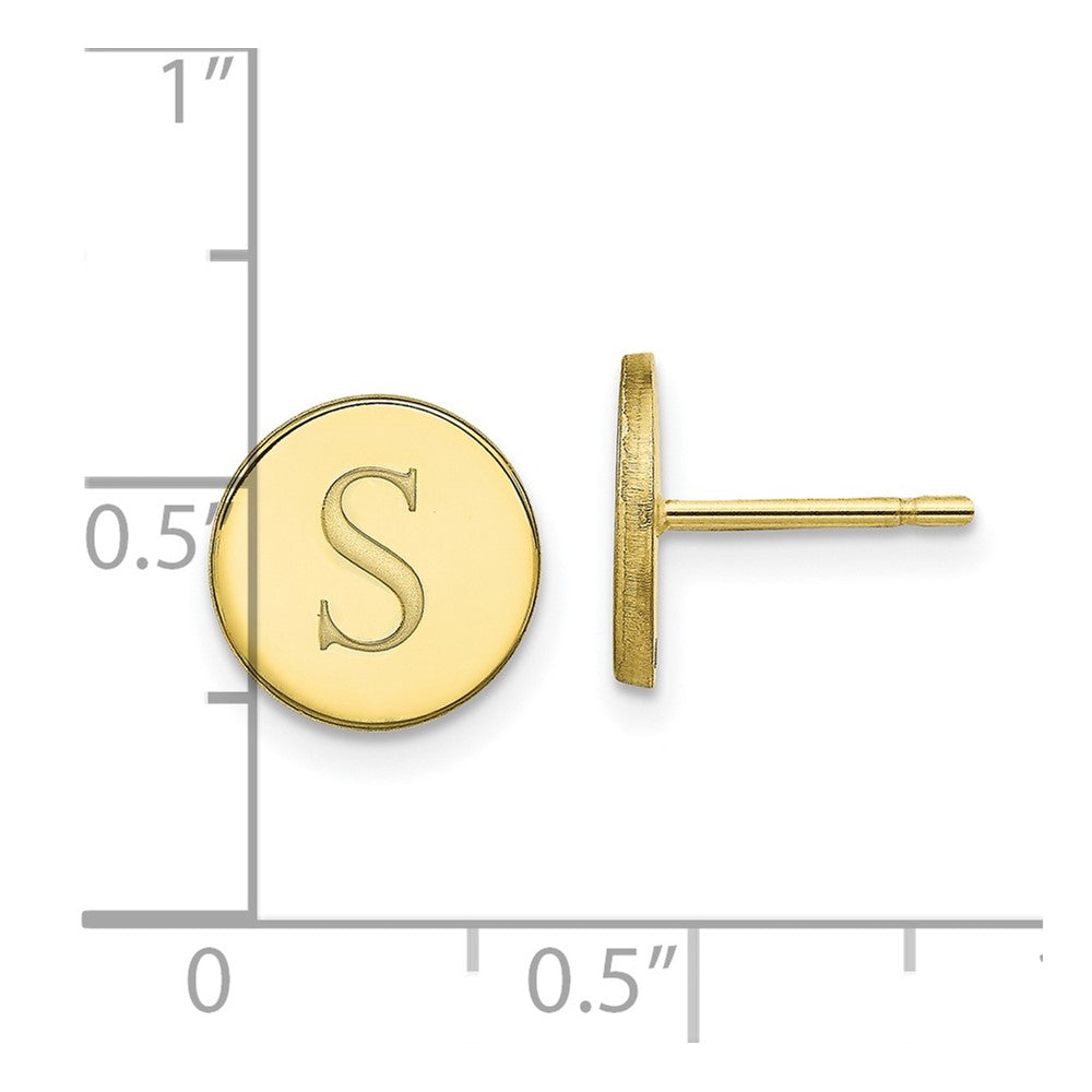 10k Yellow Gold Round Initial Post Earrings
