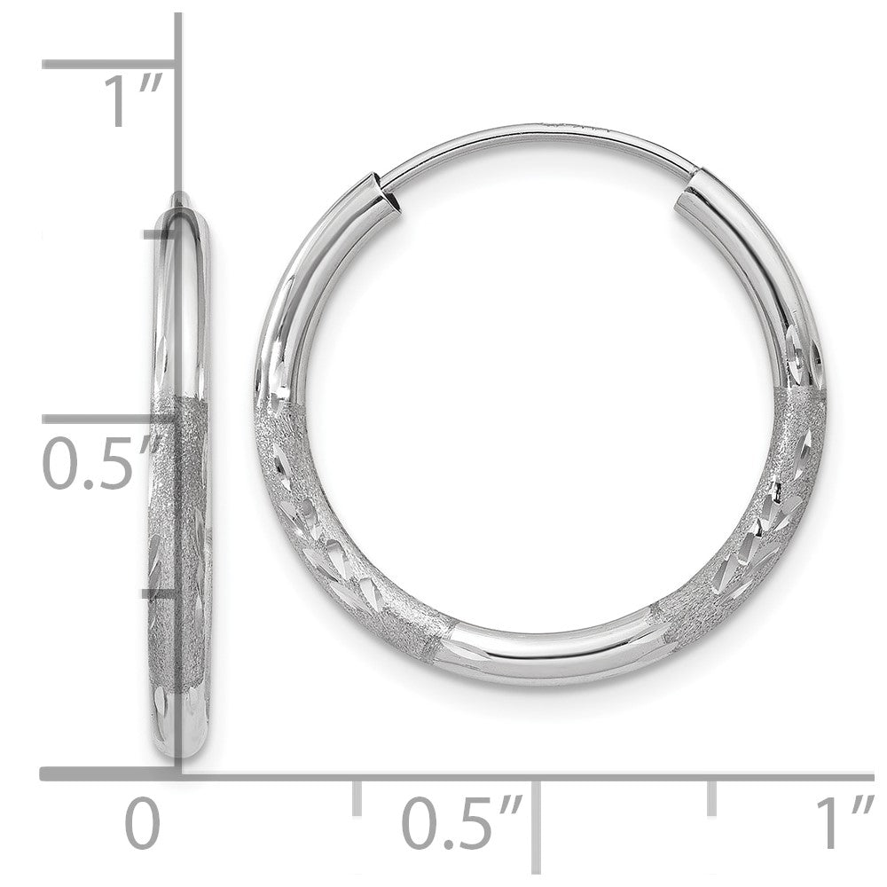 10k White Gold 2mm Diamond-cut Endless Hoop Earrings