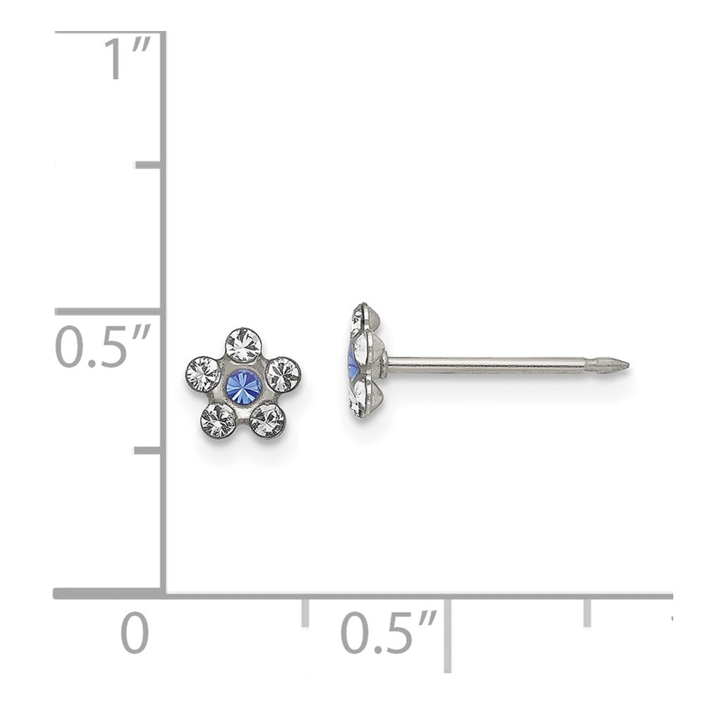 Piercing only Stainless Steel Clear & Blue Crystal Post Flower Earrings