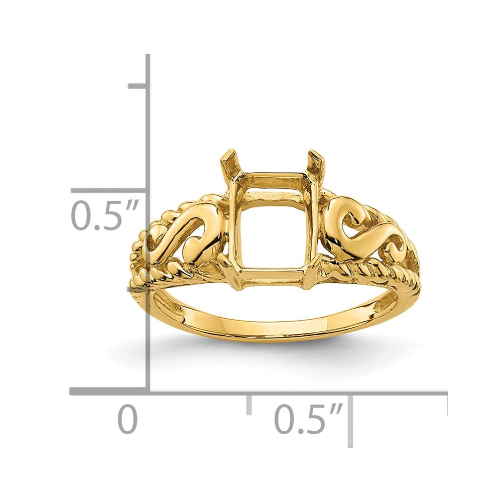 10ky 8x6mm Emerald-cut Gemstone Ring Mounting