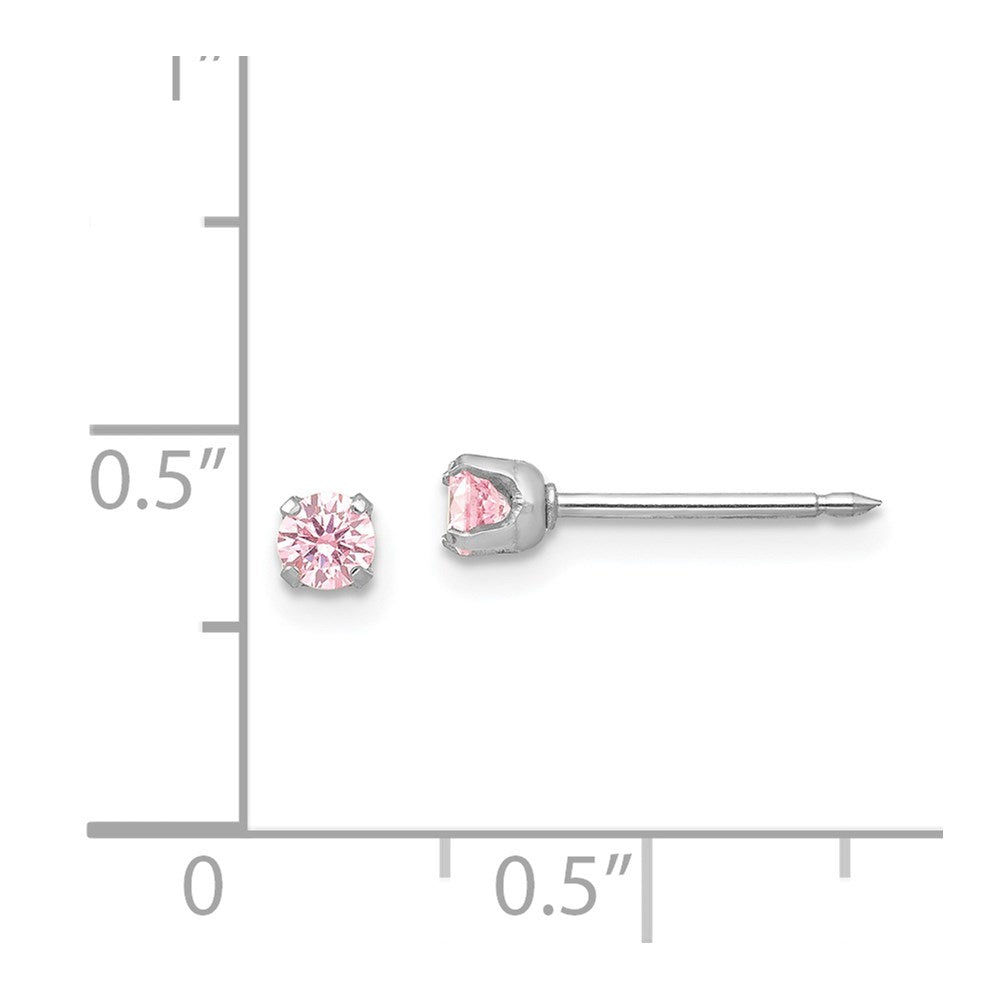 Piercing only 14k White 3mm Pink CZ Earrings