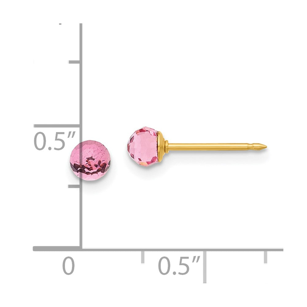 Piercing only 14K Polished 4mm Pink Crystal Faceted Ball Earrings