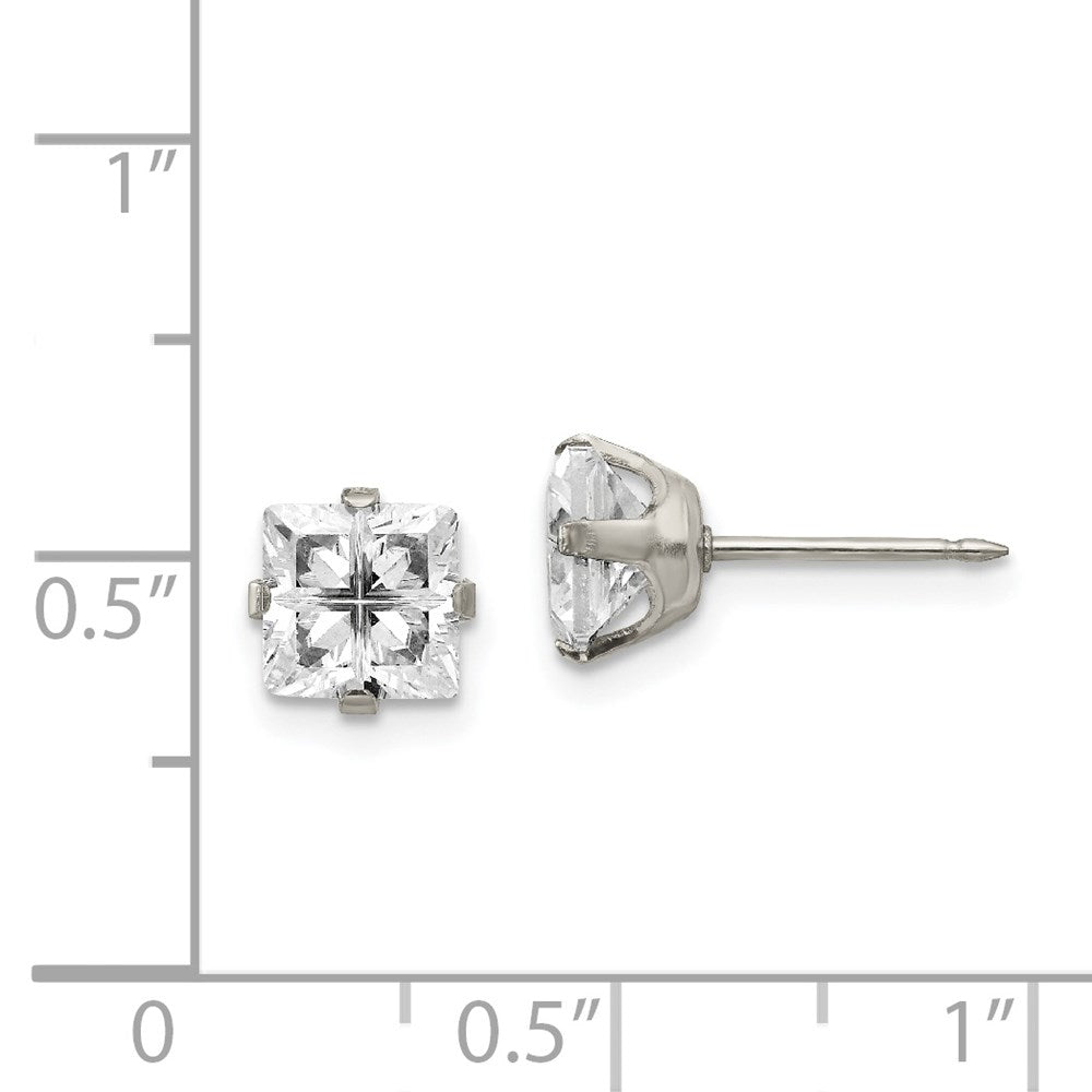 Piercing only Stainless Steel 7mm Faceted Square CZ Earrings