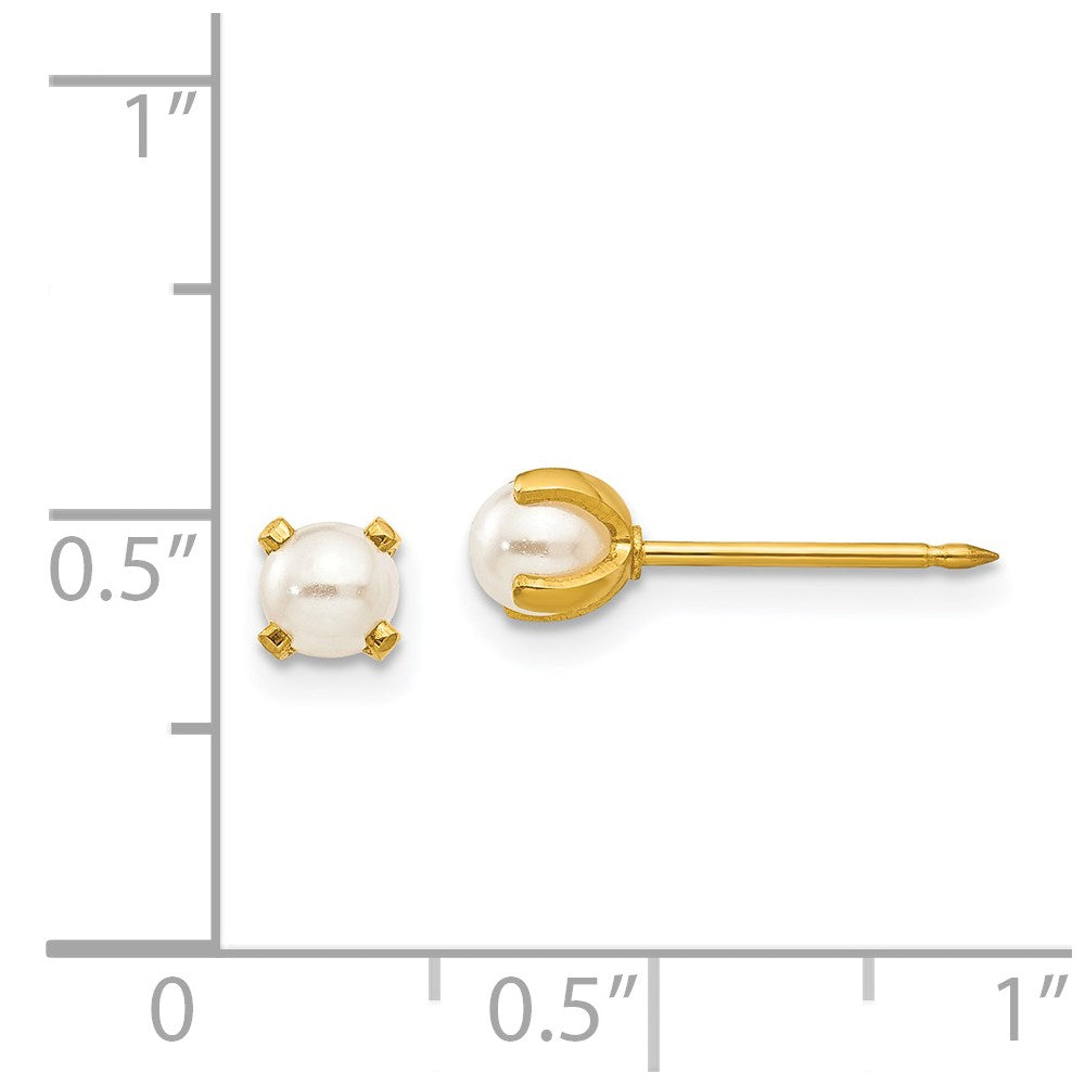 Piercing only Stainless Steel 24K Gold-plated 4mm Simulated Pearl Earrings