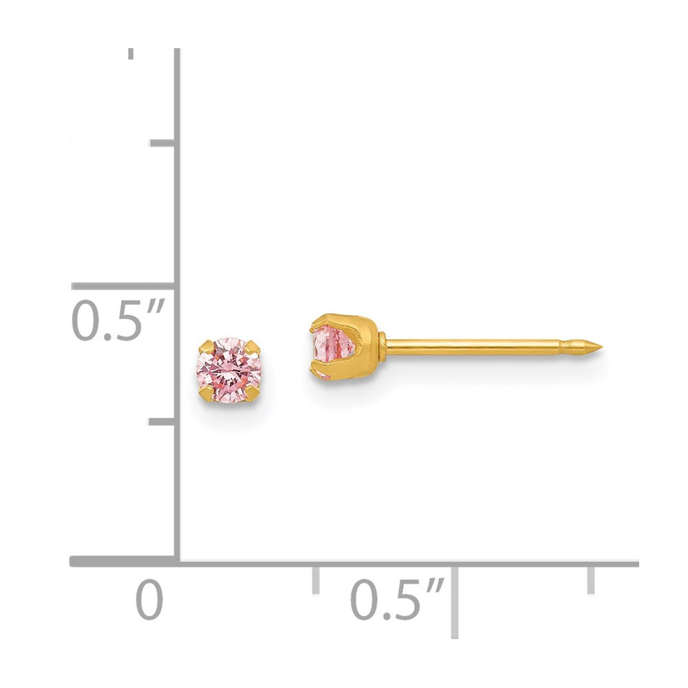 Piercing only 14k 3mm Pink CZ Post Earrings